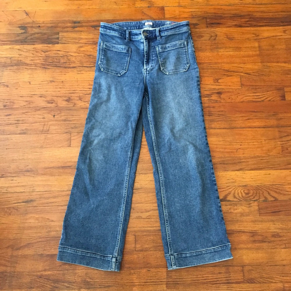 Faherty Terry Patch Pocket Wide Leg Women's Stretch Jeans High Waist Size 30